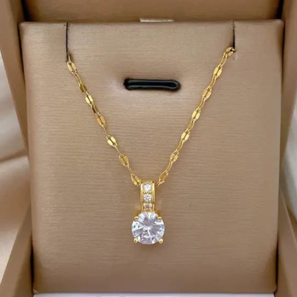 2ct Solitaire Round Stud Diamond 14K Gold Chain Womens Necklace Jewelry 2 ct NEW